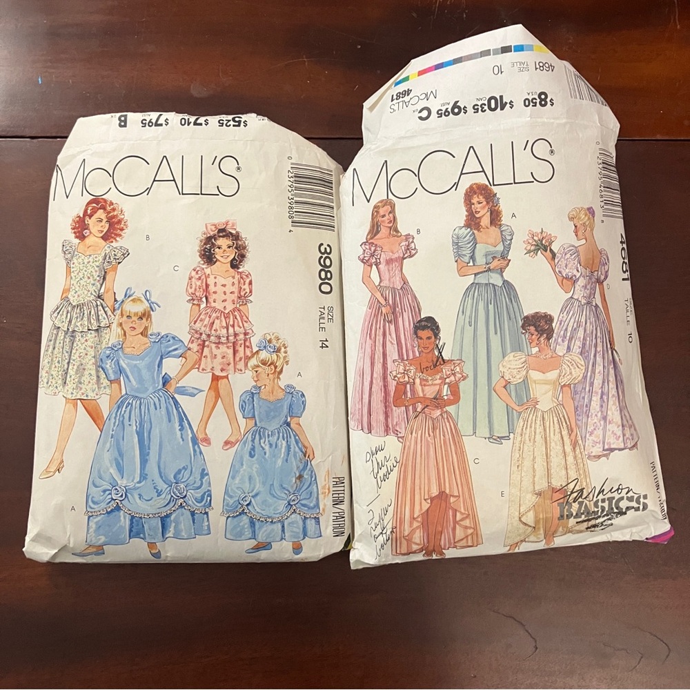 Set of 2 Vintage McCall's Women's & Child's Gown / Formal Dress Patterns 80s 90s